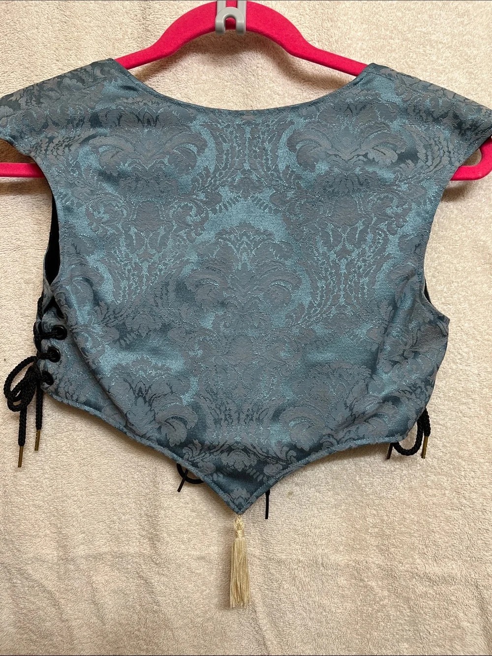 ππππBlue brocade lace-up cropped corset topπππ - Picture 4 of 7